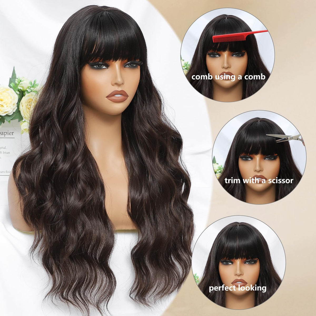 MINSEEYOO brown wig breathable cap ensures comfort during long events.