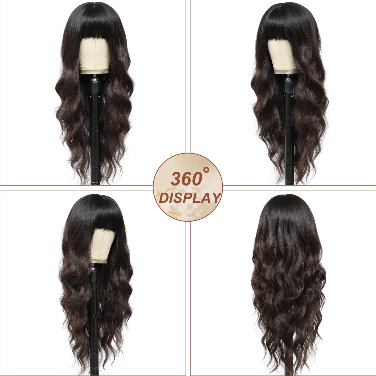 MINSEEYOO brown wig close-up fiber detail highlighting soft, silky synthetic strands.
