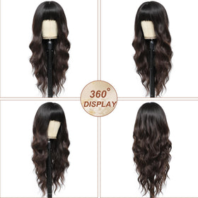 MINSEEYOO brown wig close-up fiber detail highlighting soft, silky synthetic strands.
