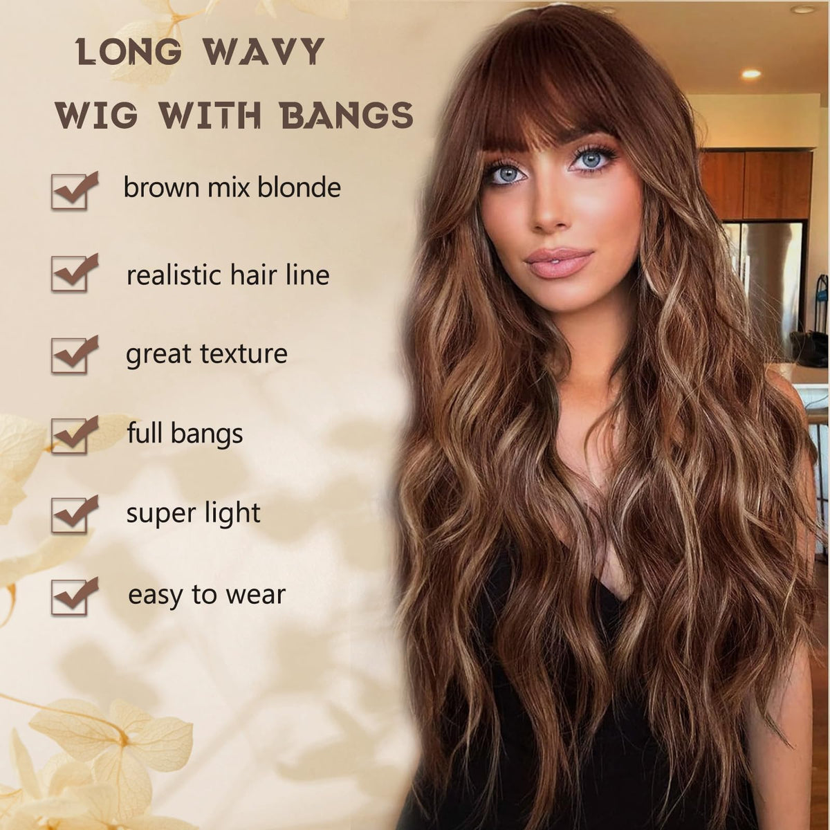 MINSEEYOO long wavy brown mix wig highlights natural movement.