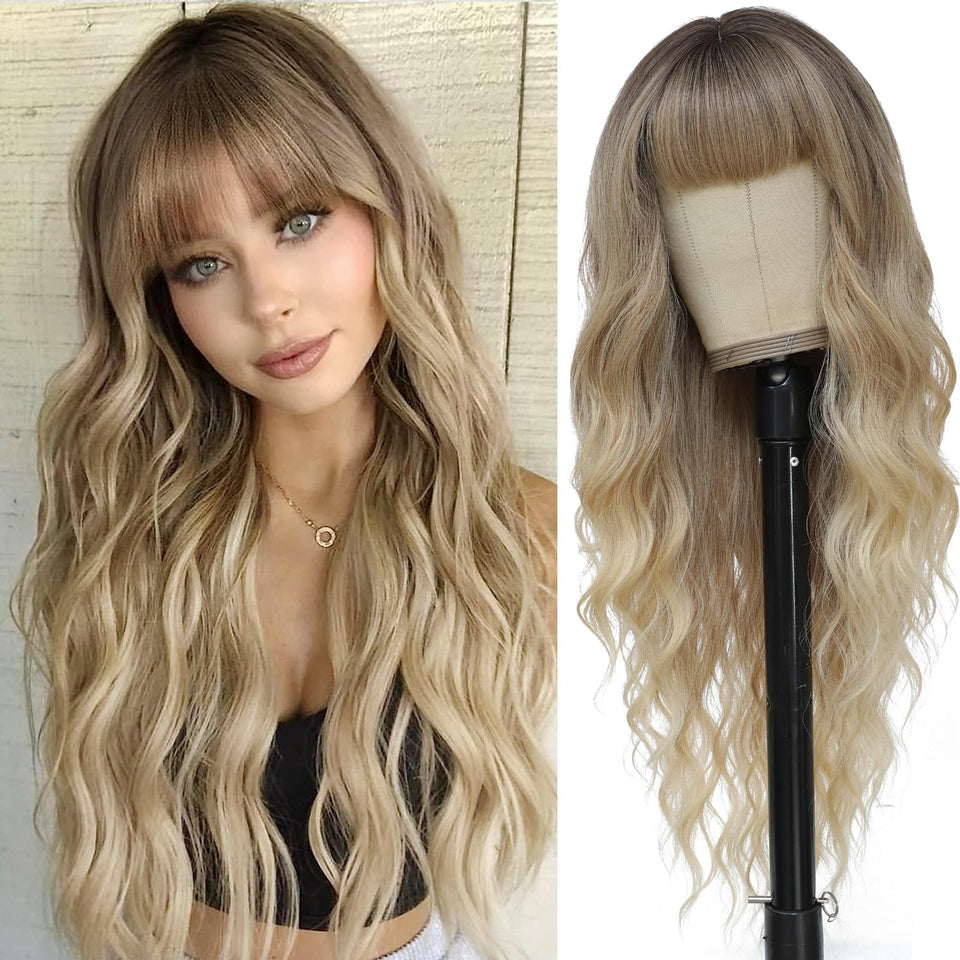 MINSEEYOO ombre blonde wig close-up displays natural texture for daily wear.