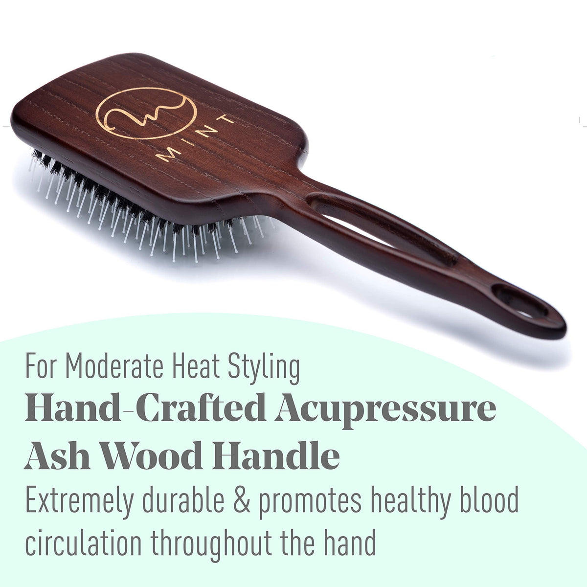 MINT color-treated hair-friendly brush supports gentle styling.