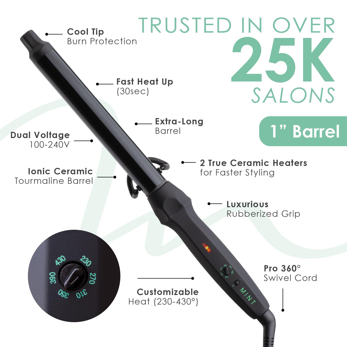 MINT four-heater wand with ionic ceramic tourmaline for smooth finishes
