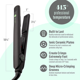 Mint crimper uses ceramic ionic tourmaline to finish with shine.
