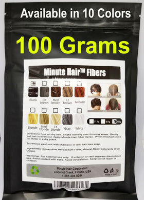Minute Hair fibers bottle dispense showing instant concealment for thinning areas