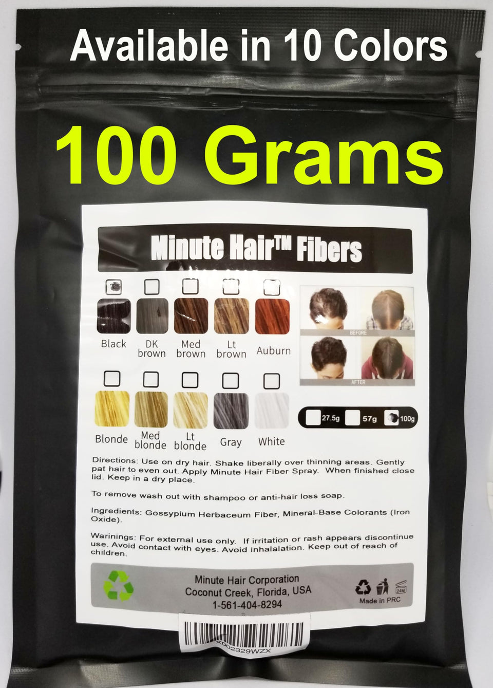 Minute Hair fibers bottle dispense showing instant concealment for thinning areas