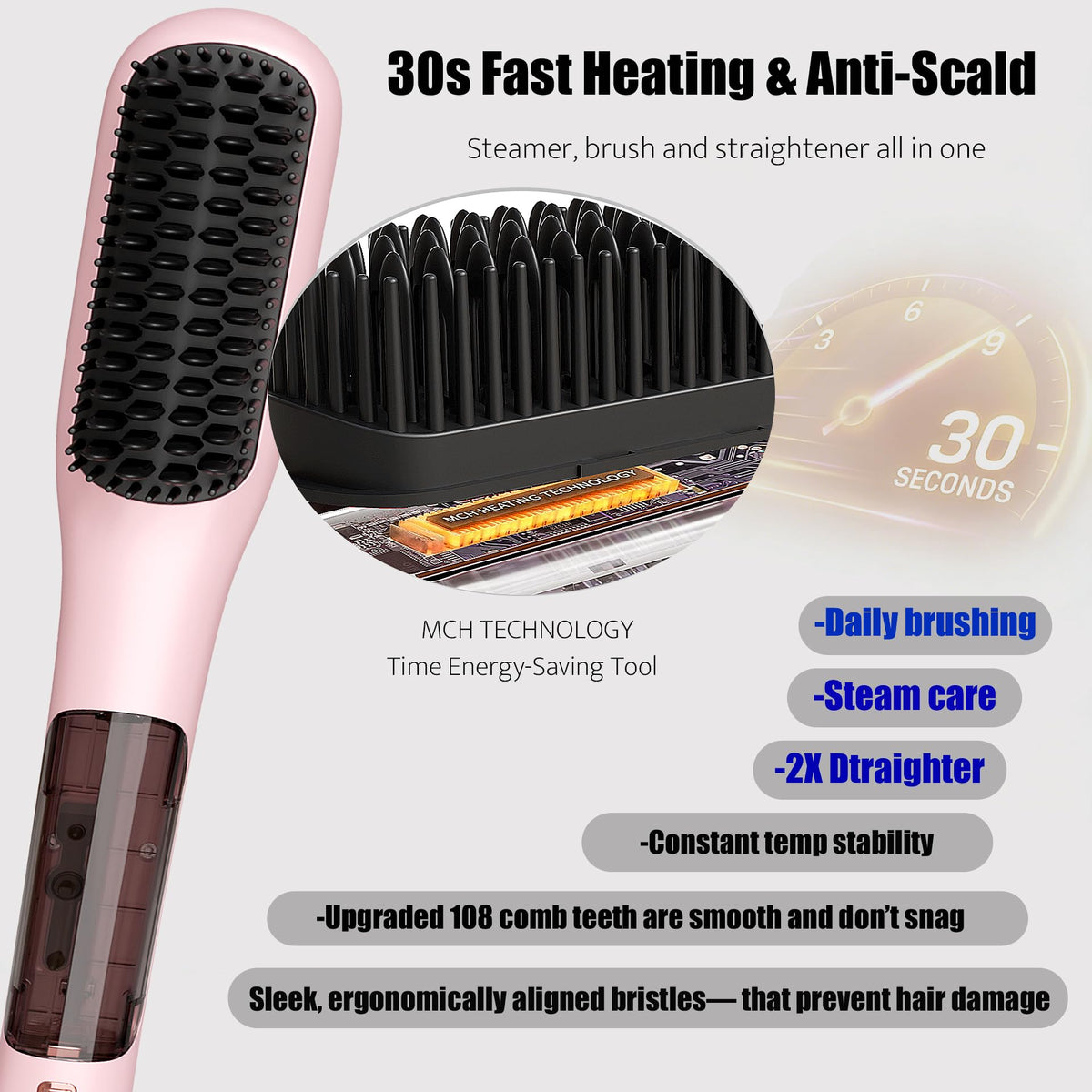 Miofen Steam Hair Straightener Brush in action smoothing hair during straightening
