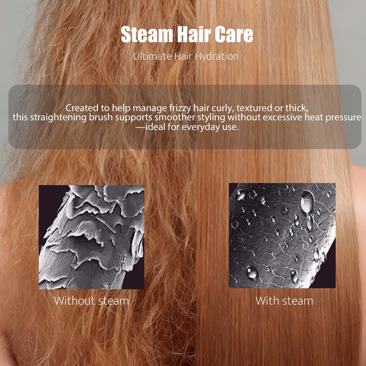 Miofen Steam Hair Straightener Brush safety feature anti-scald shell in use