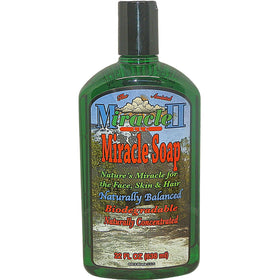 Miracle II Regular Soap 22oz bottle for skin and home cleaning, multipurpose use.