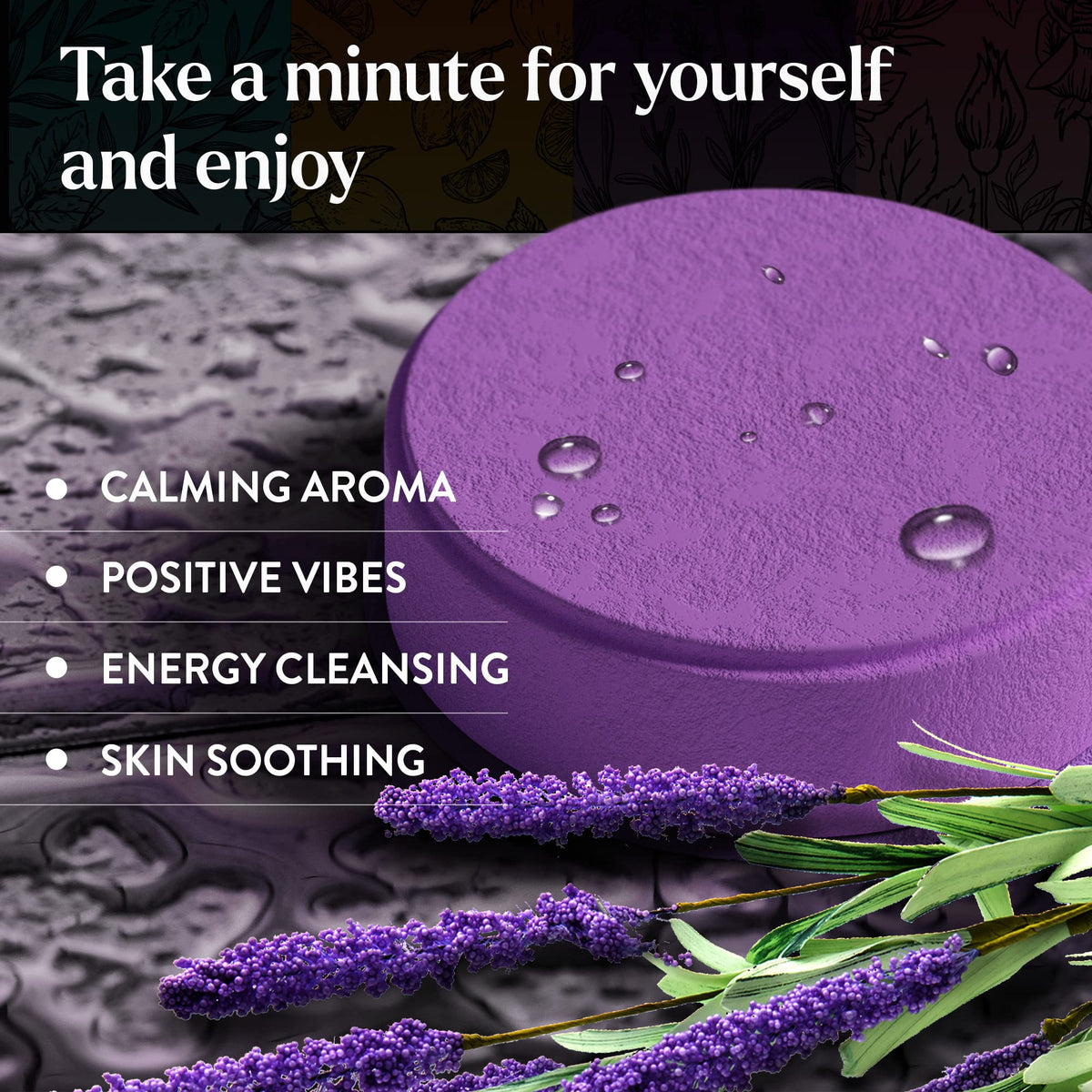 Miracle Made Lavender steamer dissolving at shower edge for slow fragrance release.