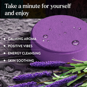 Miracle Made Lavender steamer dissolving at shower edge for slow fragrance release.