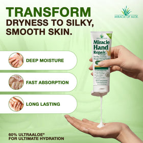 Applying Miracle Hand Repair for quick absorption and non greasy feel