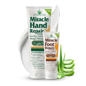 Miracle of Aloe Hand Repair bottle close-up showing fast absorbing texture