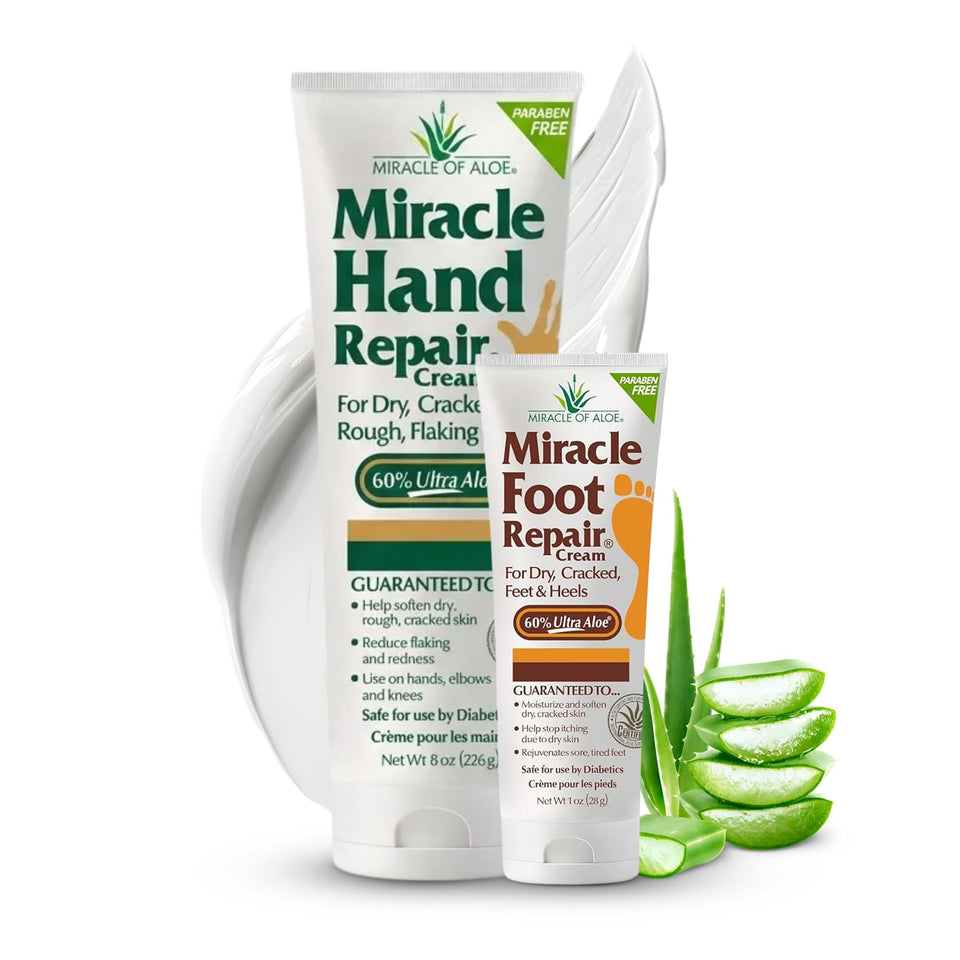 Miracle of Aloe Hand Repair bottle close-up showing fast absorbing texture