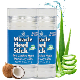 Miracle of Aloe heel stick in use, soothing cracked heels for daily relief.