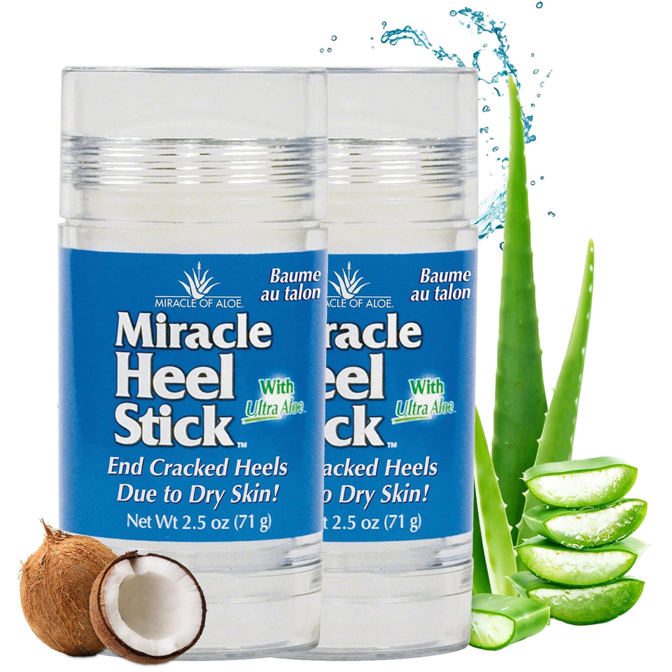 Miracle of Aloe heel stick in use, soothing cracked heels for daily relief.