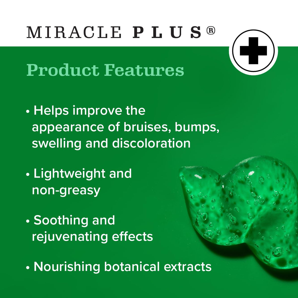 Miracle Plus Arnica Gel on skin showing light, non-greasy finish