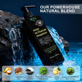 Miracle TQ Root Activator Shampoo label close up highlighting natural ingredients