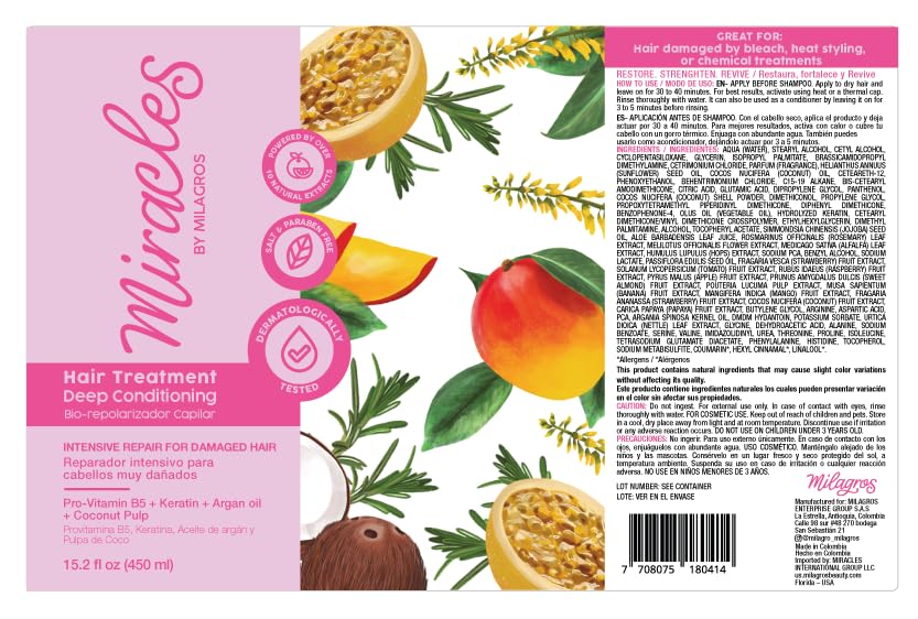 Miracles By Milagros deep-conditioning bottle displayed on shelf