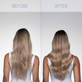 Before and after comparison with Miracles By Milagros mask showing improved shine.