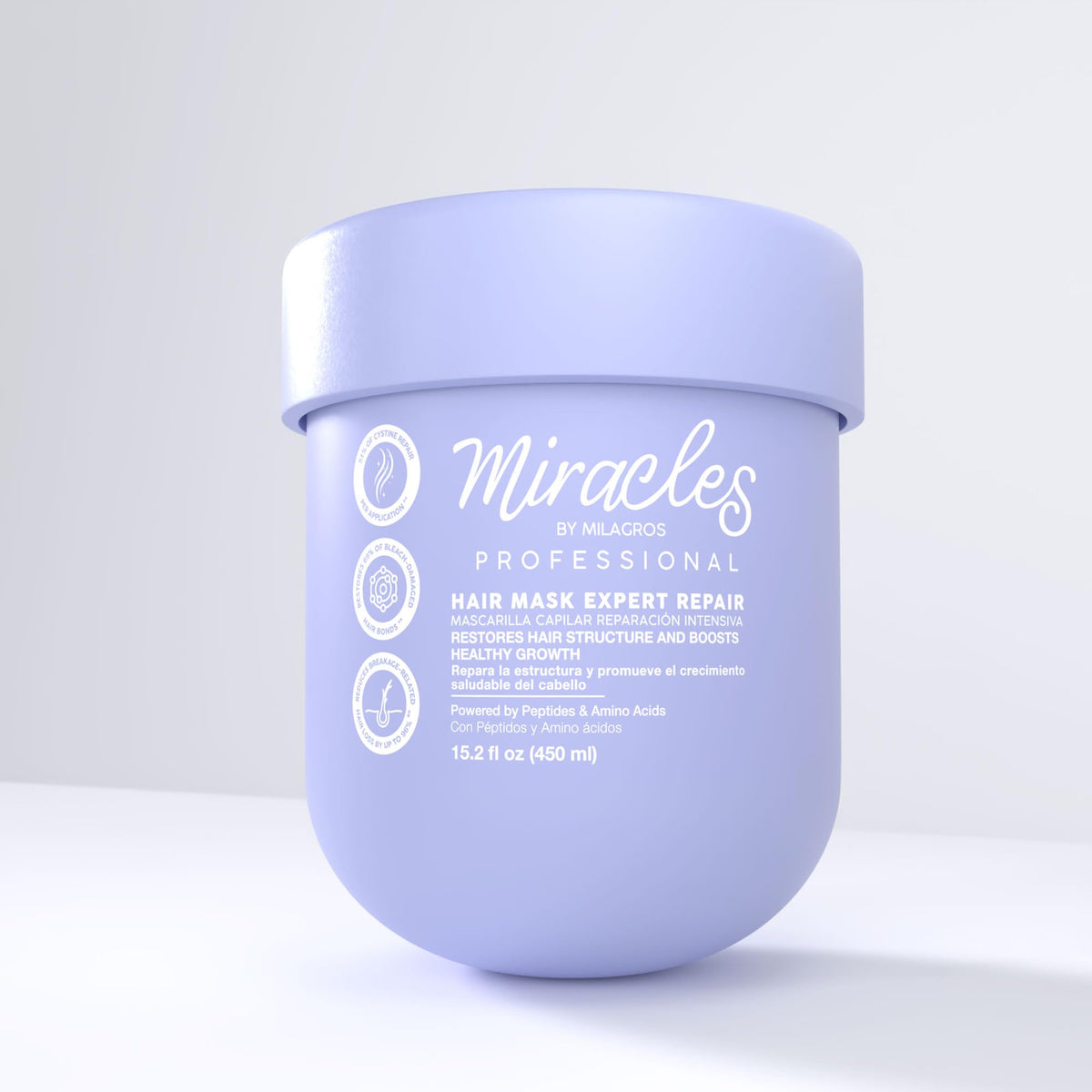 Miracles By Milagros Intensive Repair Hair Mask bottle promotes salon-grade conditioning.