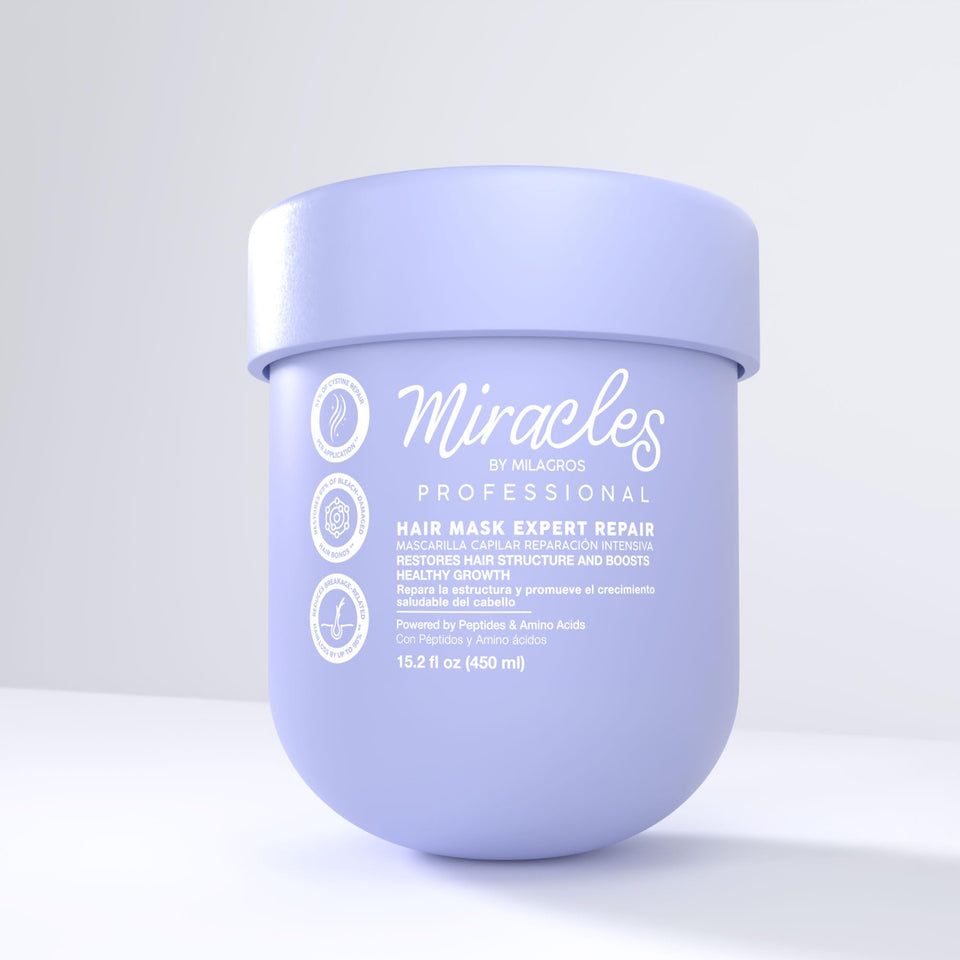 Miracles By Milagros Intensive Repair Hair Mask bottle promotes salon-grade conditioning.