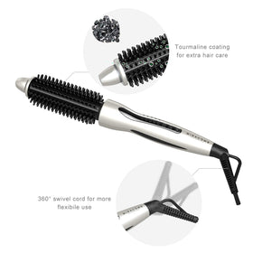 MIRACOMB ceramic tourmaline barrel releases negative ions for shine and reduced frizz.