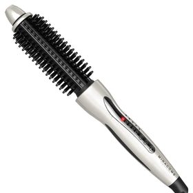 MIRACOMB hair curler brush with 1-inch ceramic tourmaline barrel for smooth curls and shine.