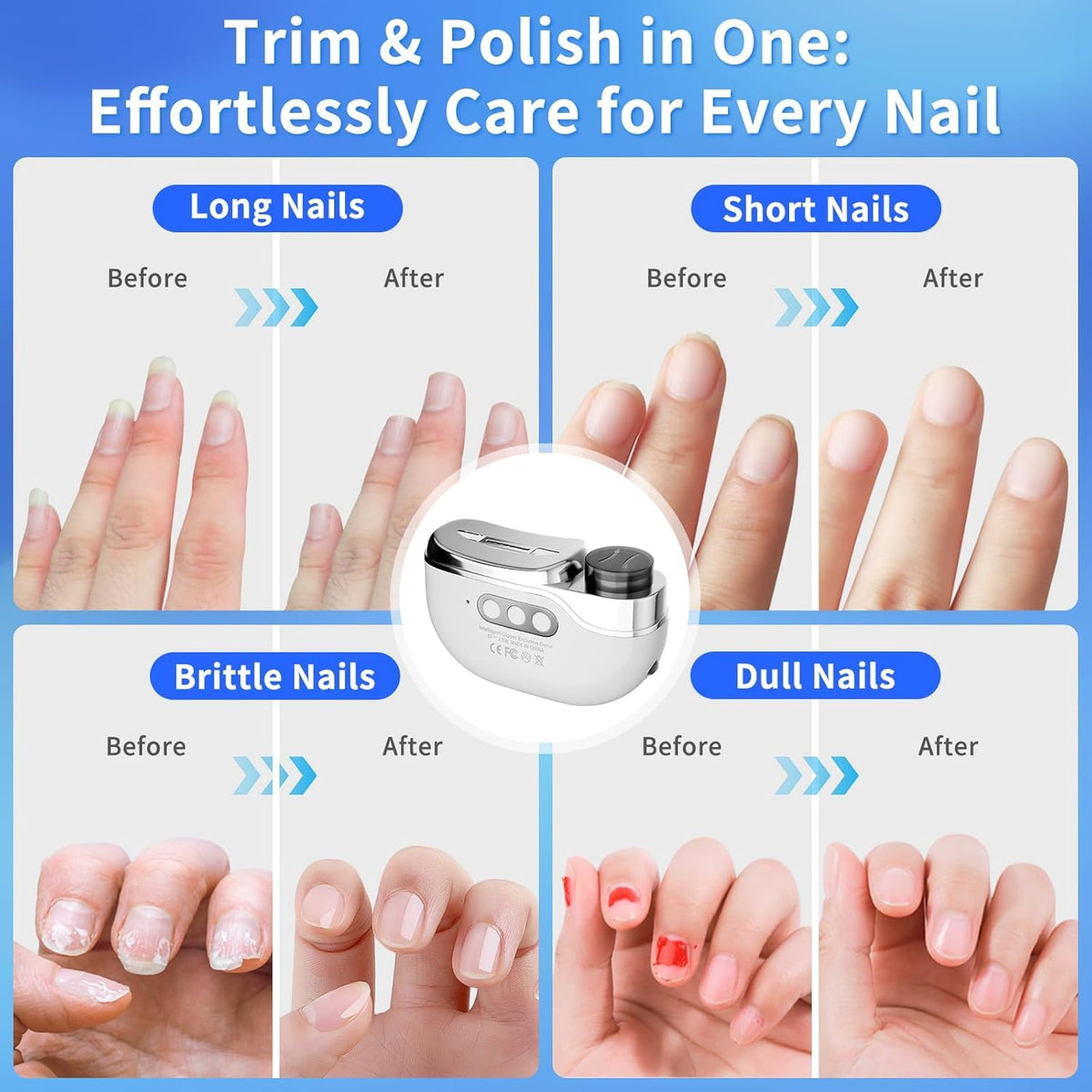 MIRAIWATIMO electric nail clipper with LED light for precise trimming in dim spaces.