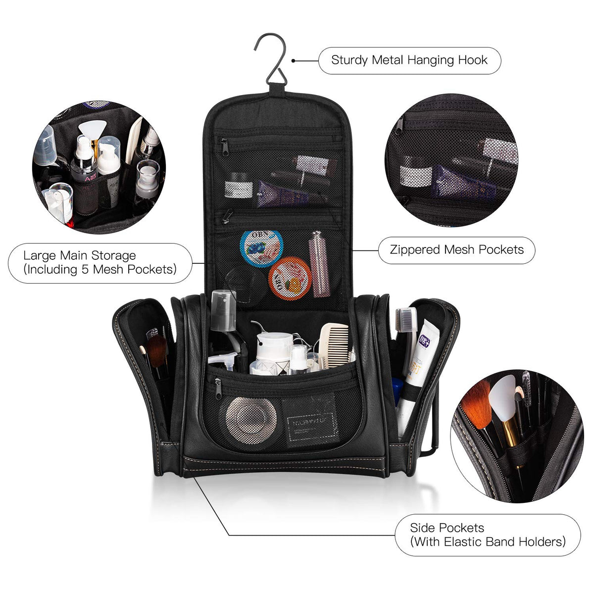 Mirason mesh pockets and elastic loops organize small items for easy access.