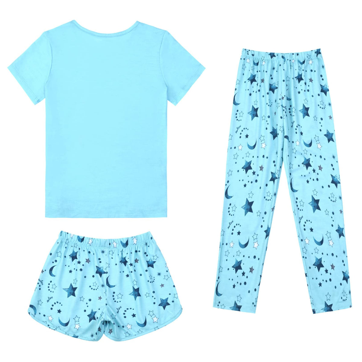 Mirawise Blue Moon shorts—stretchy, breathable sleepwear for active kids.