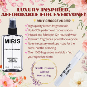 MIRIS No. 65172 spray action demonstrates smooth mist for all-day wear.