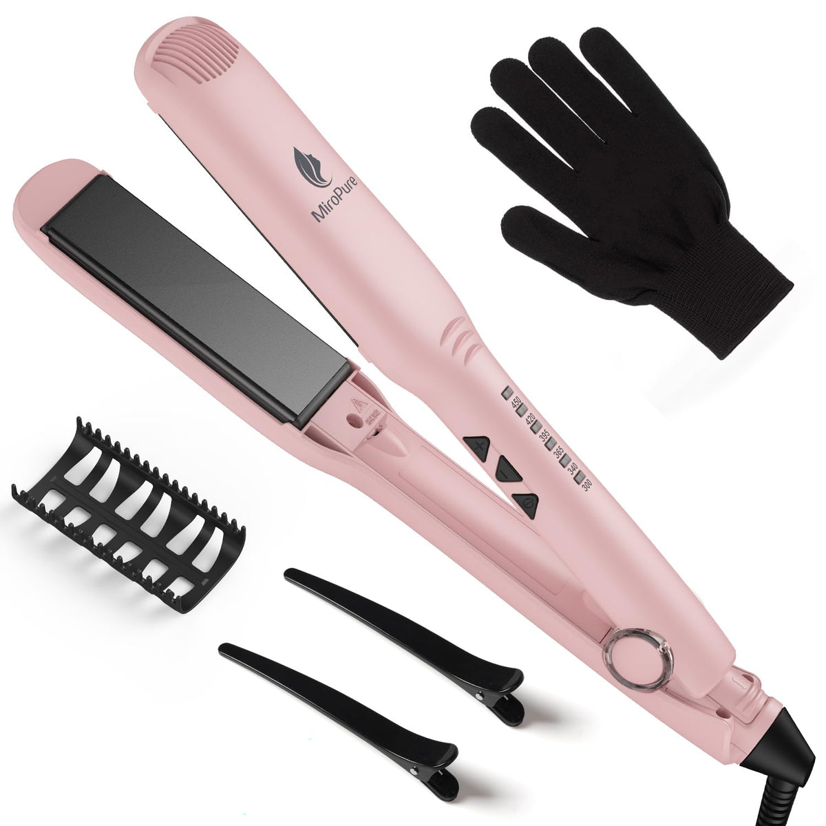 MiroPure 1.5-inch flat iron in action for sleek straight styles with 2-in-1 versatility.