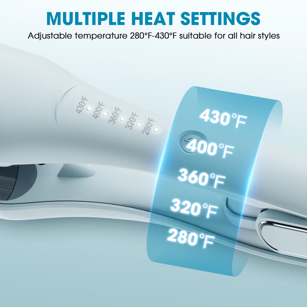 MiroPure curling wand offers 5 heat settings for different hair types.