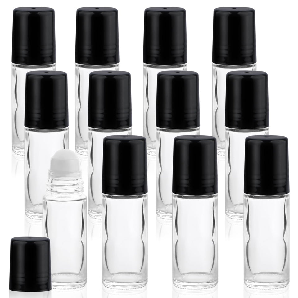 Mirrline 12-piece roll-on bottle set in clear glass for easy DIY blends