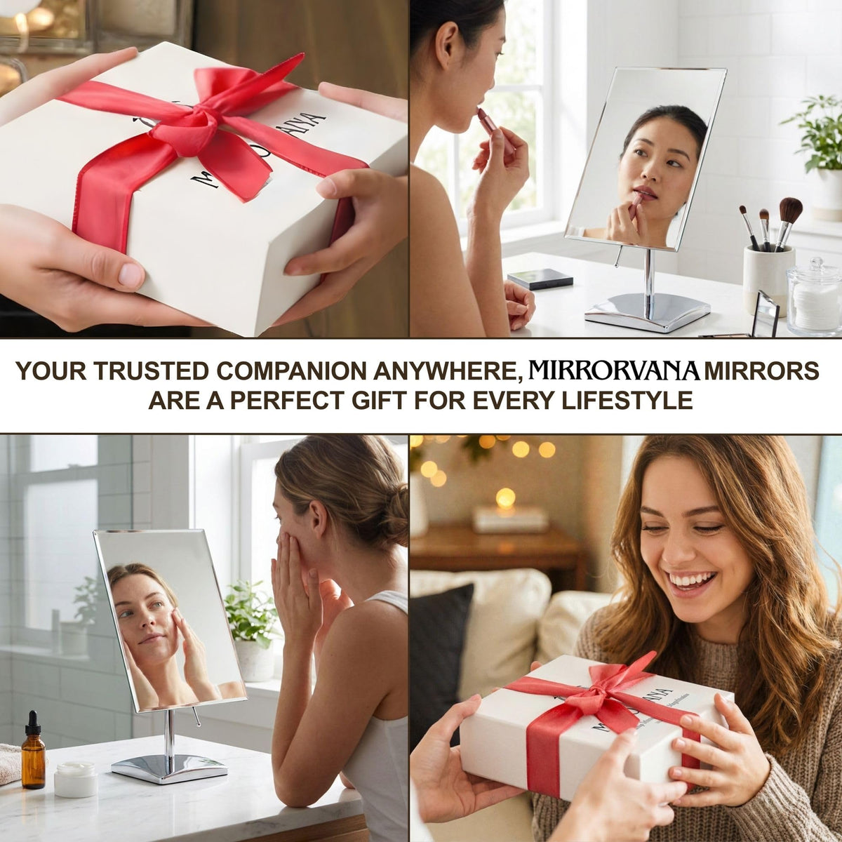 Mirrorvana adjustable face mirror tilt base supports comfortable setups.