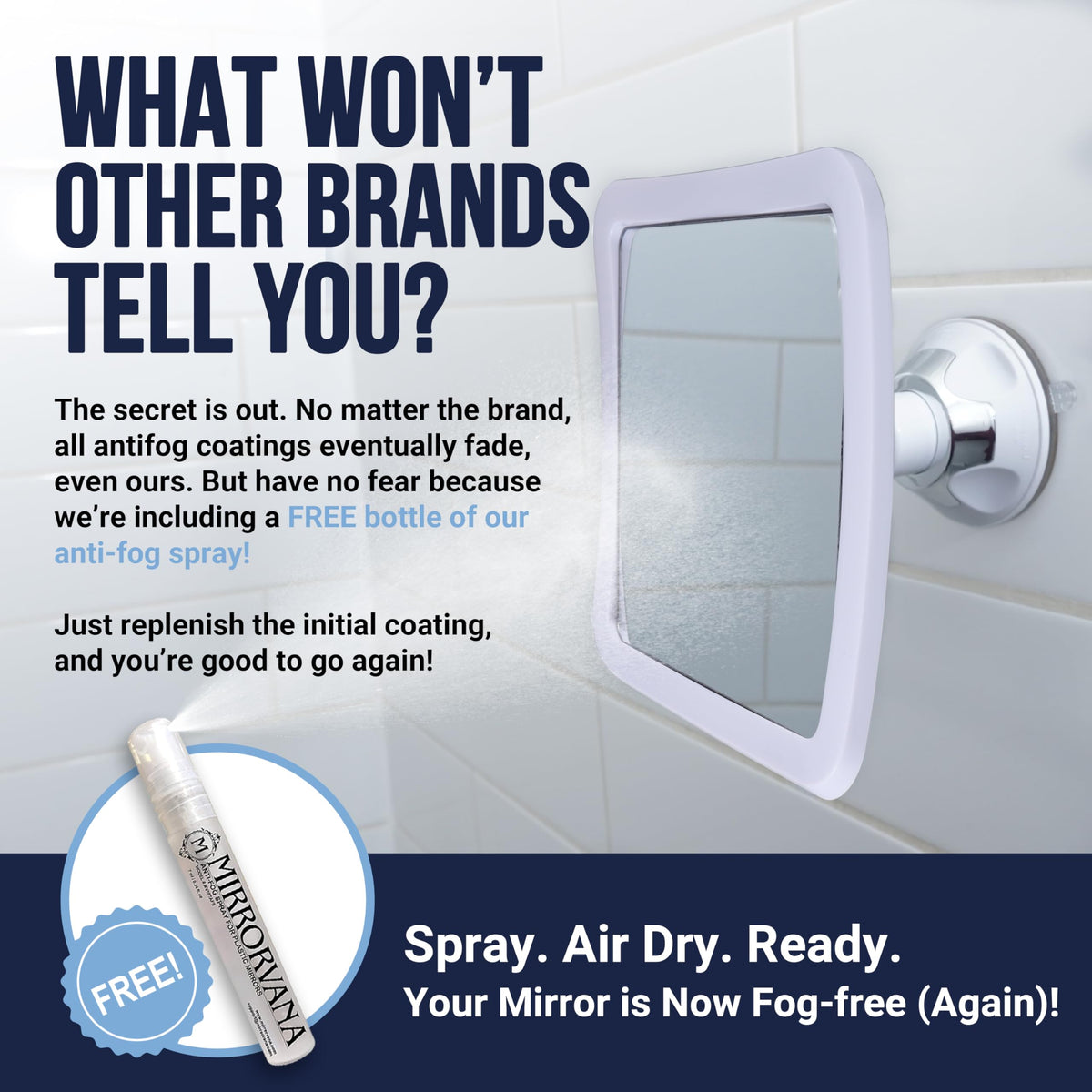 Anti-fog coating keeps the reflection crisp through hot showers without frequent rinses.