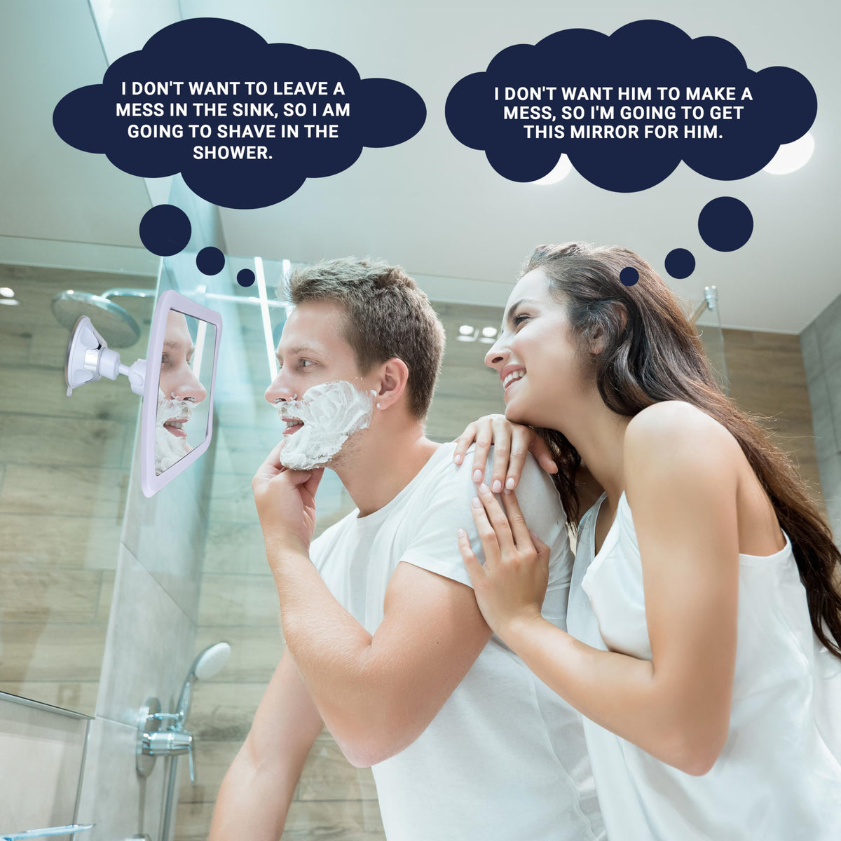Includes antifog spray to help maintain clarity over time in busy bathrooms.