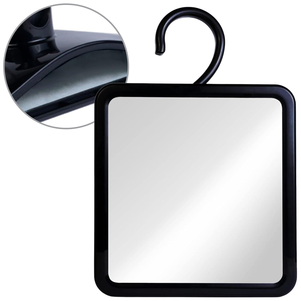 MIRRORVANA dual anti-fog shower mirror with hook for a fog-free shave.