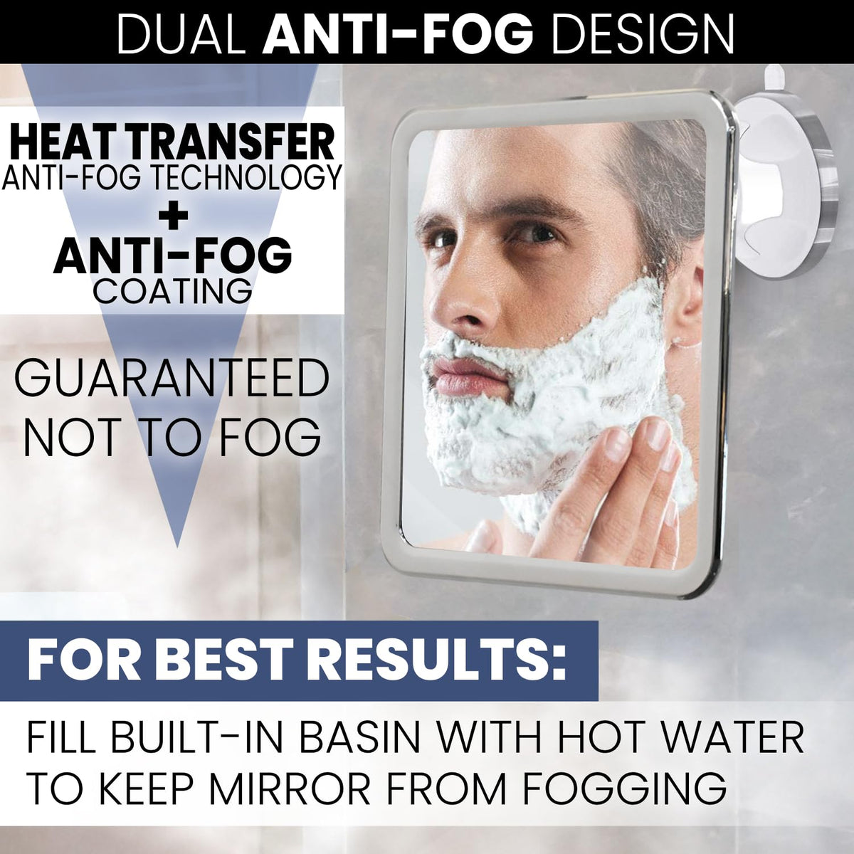 MIRRORVANA fogless mirror reservoir demonstrates heated surface for clearer reflection