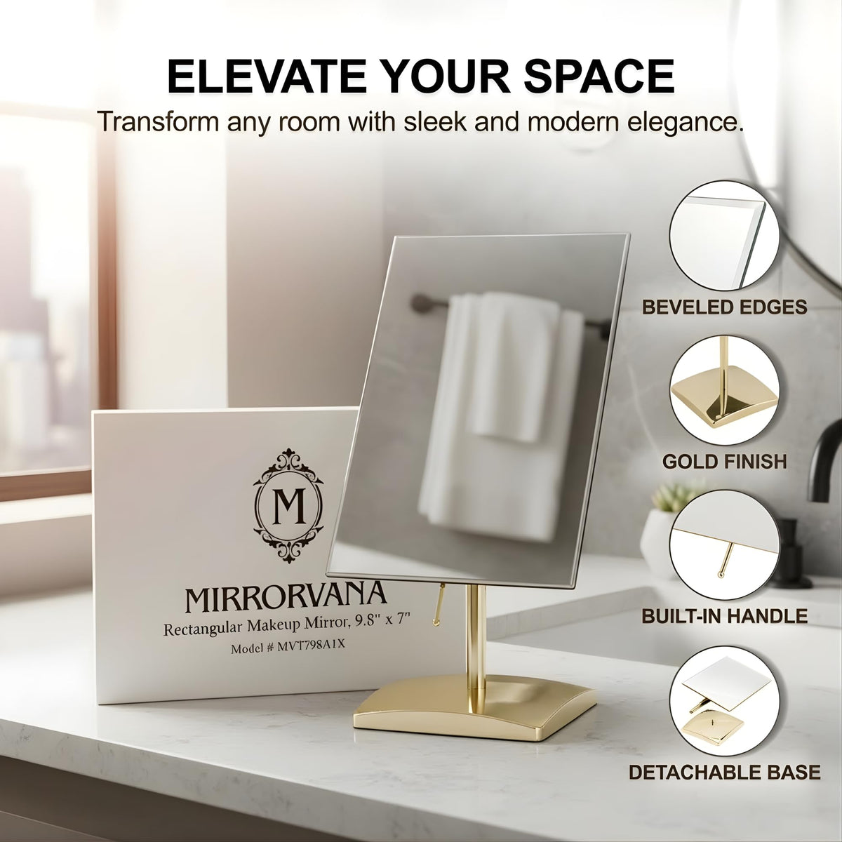 MIRRORVANA gold-plated bevel detail catching light