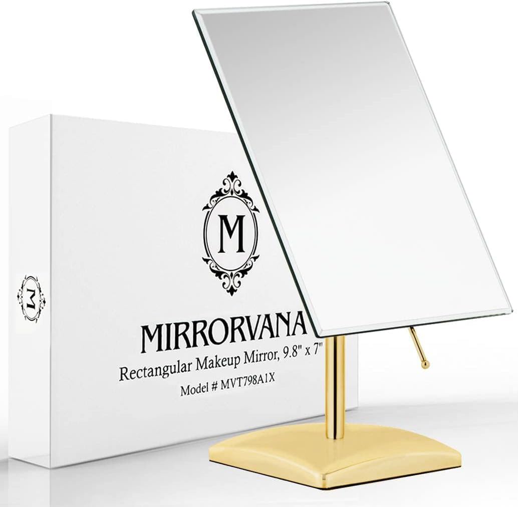 MIRRORVANA large frameless mirror with gold beveled edge for desk or vanity