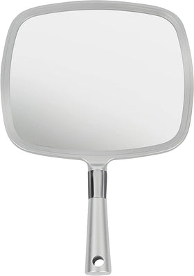 MIRRORVANA professional large hand mirror with ergonomic handle for easy grooming in salons.