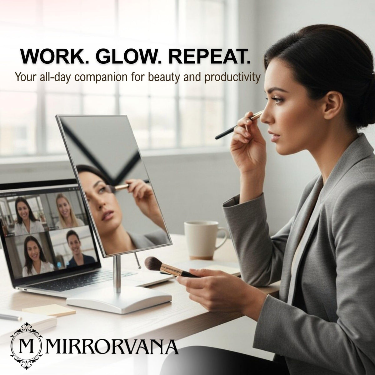 Mirrorvana vanity desk mirror closeup highlighting elegant frame and glass.