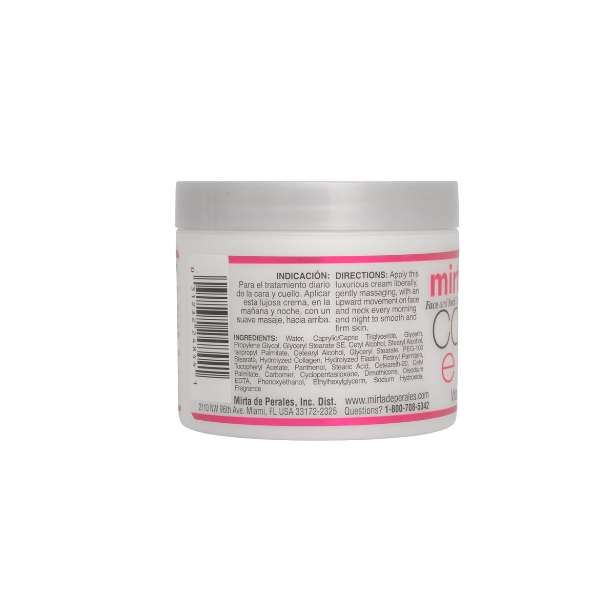 Apply Mirta De Perales cream to face and neck morning and night for smoother tone.