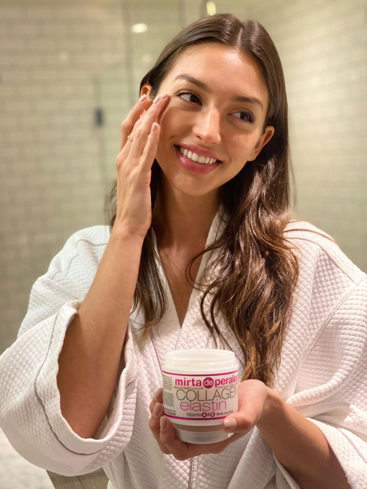 Luxurious cream pump from Mirta De Perales hints at rich hydration without heaviness.