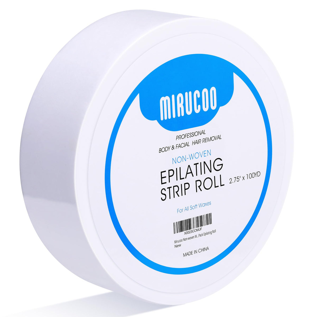 MIRUCOO nonwoven wax strip roll close-up, 2.75-inch width, for body and facial waxing