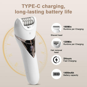 MiRUSI Epilator LED display shows battery level and mode at a glance.
