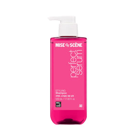 Mise En Scene Hair Perfume Shampoo bottle front view hints at daily luxurious fragrance.