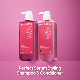 Mise En Scene Hair Perfume Shampoo label closeup highlights premium botanical ingredients.